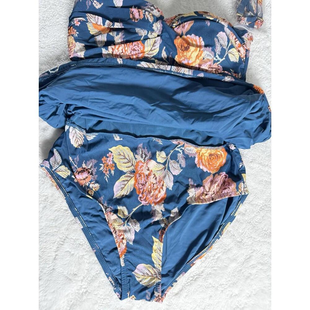 Jantzen One Piece Halter Swimsuit Floral Ruched Lined Size 10 Beach Vacation - Picture 2 of 7